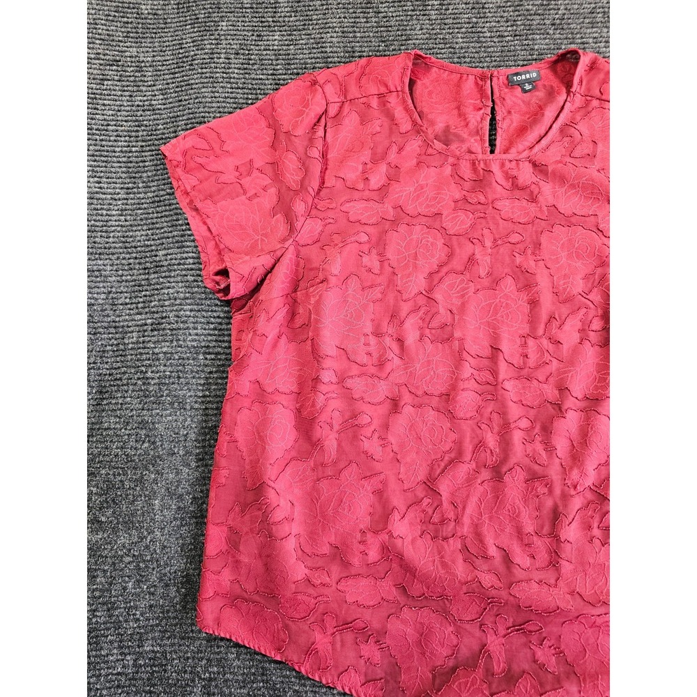 Torrid Blouse Top Womens 2 Maroon Sheer Floral Lace Overlay Keyhole Back Party - Picture 7 of 15